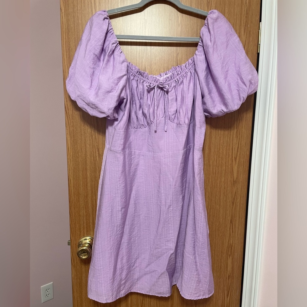 Joy Joy Lavender Puff-Sleeve Midi Dress